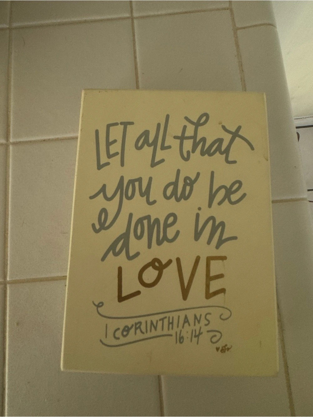 collins Let All That You Do Be Done In Love 1 Corinthians 16:14 Wood Block Sign